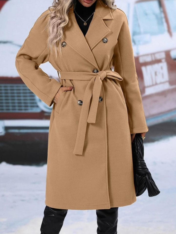 Winette - Manteau Long Élégant Croisé à Double Boutonnage avec Ceinture