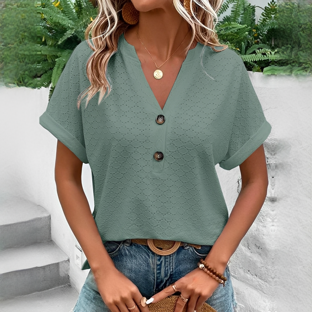 Maria - Blouse ample col V avec détails ajourés