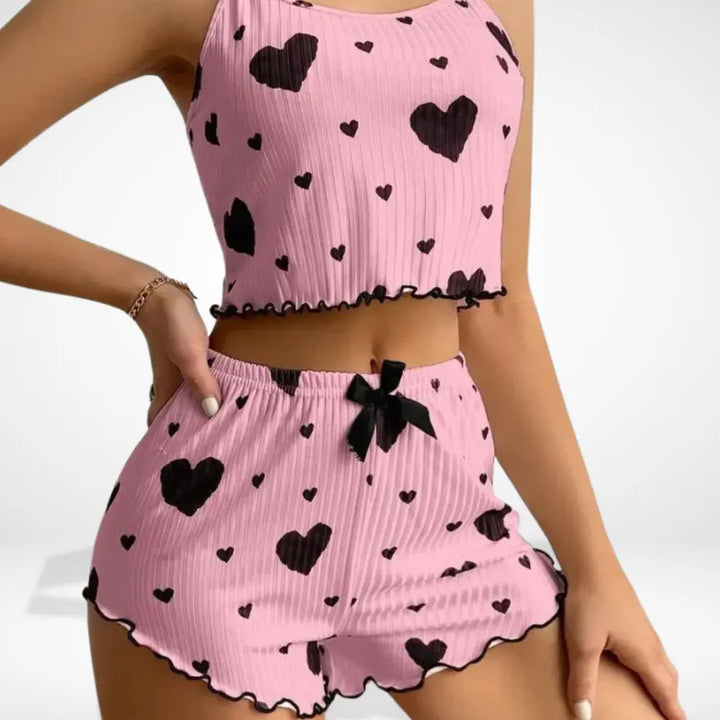Ensemble loungewear à cœurs contrastés pour Femme – Carey