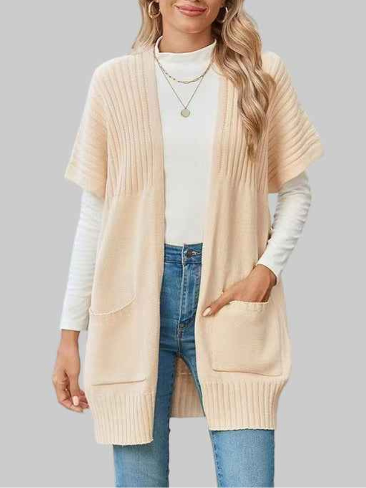 Beverlyn - Gilet cardigan tricoté ample et élégant à manches courtes ouvert sur le devant
