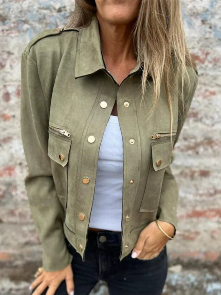 Kandace - Veste élégante en suédine avec zip et poches avant