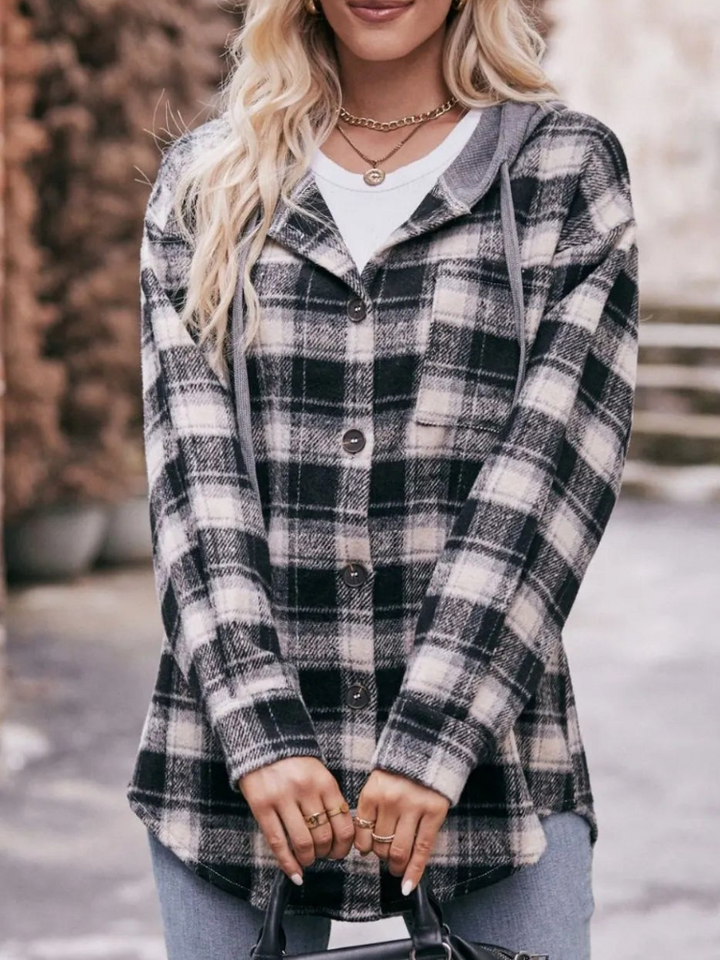Lyraelle - Veste hoodie oversize à carreaux avec boutons