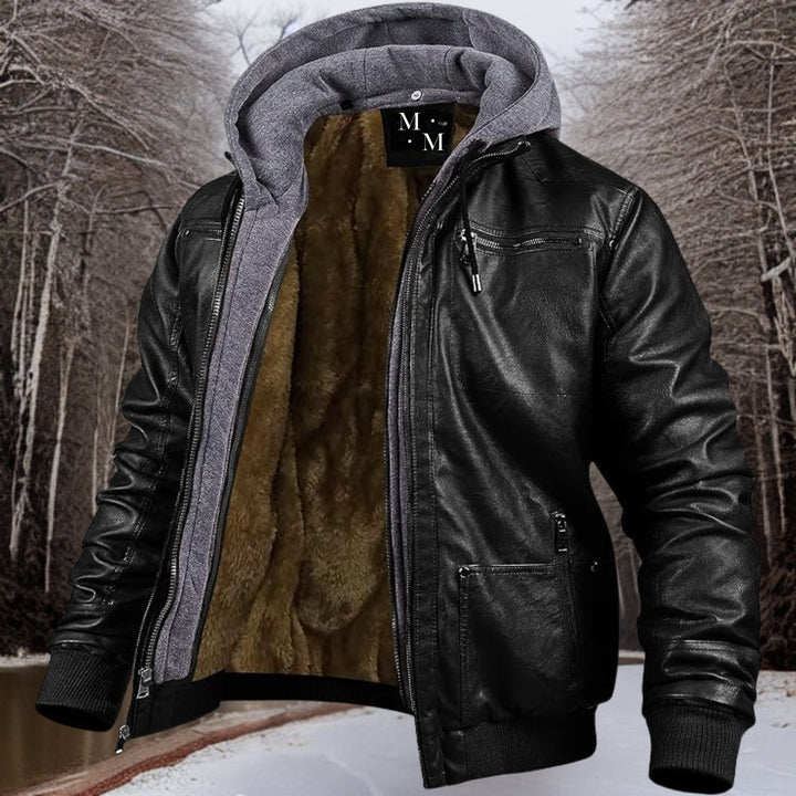 Francesc | Veste en cuir avec capuche pour hommes