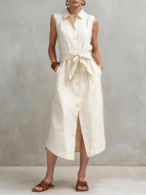 Lucie - Robe sans manches décontractée et élégante, à nouer à la taille