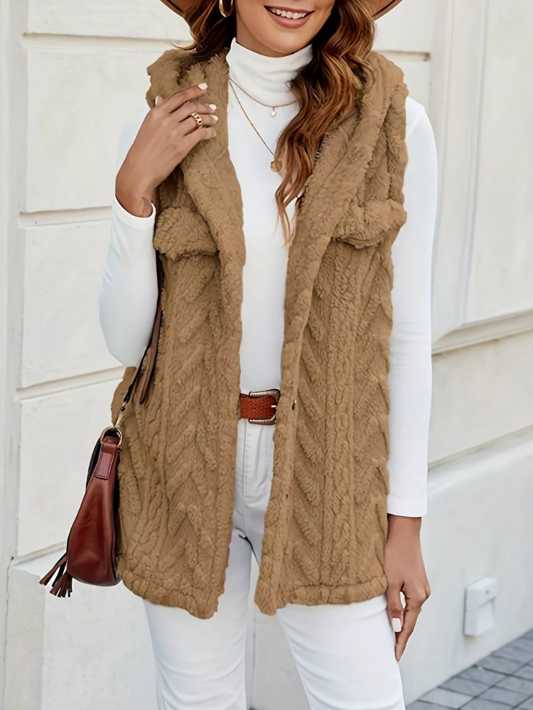 Quintina - Gilet Élégant à Capuche avec Boutons sur le Devant