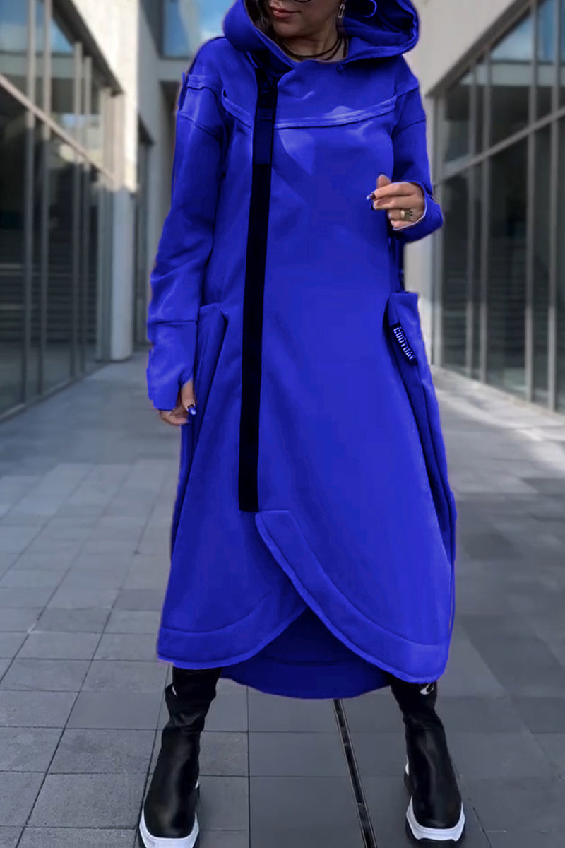 Quenora - Robe Longue d’Hiver Asymétrique avec Capuche