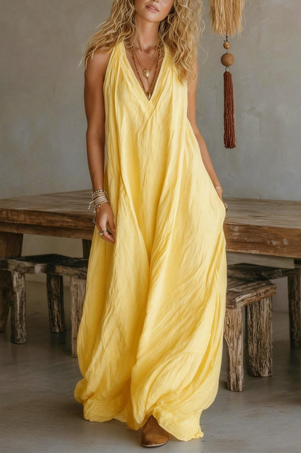 Lianna - Robe longue ample sans manches à col en V