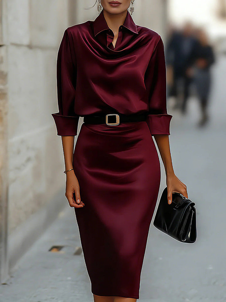 Verosha - Robe midi élégante en satin à manches longues