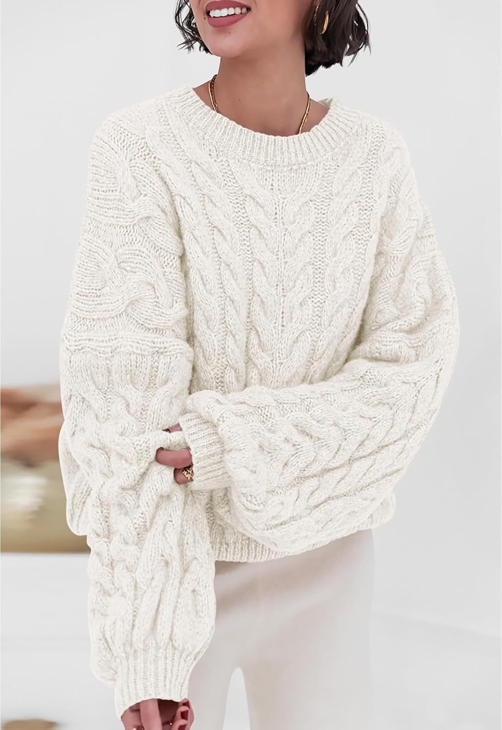Hara - Pull chic ample en maille torsadée à col rond