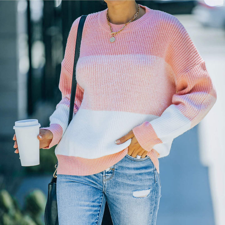 Hana - Pull chaud à rayures contrastées au style chic