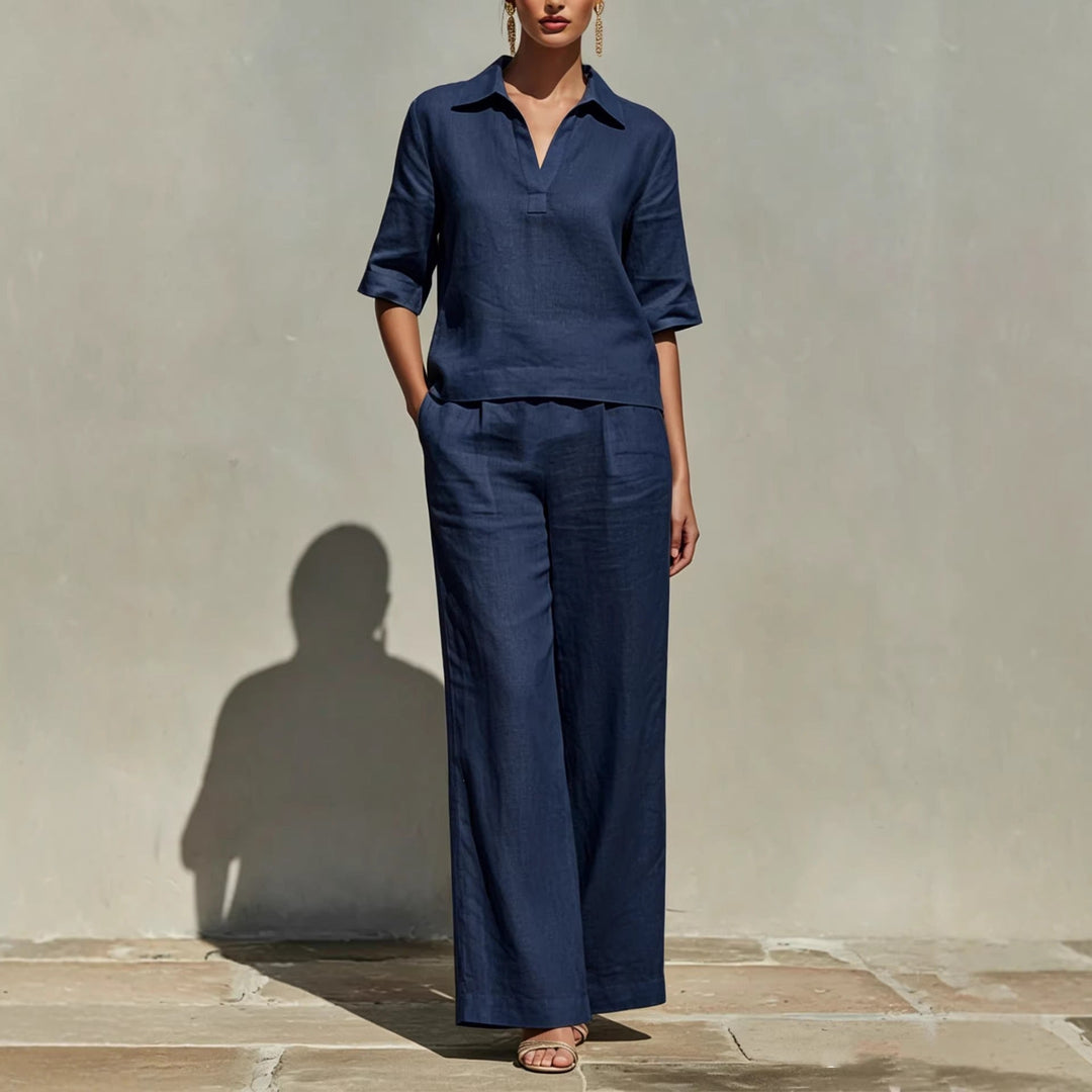 Lilou - Ensemble élégant composé d'un chemisier à épaules dénudées et d'un pantalon