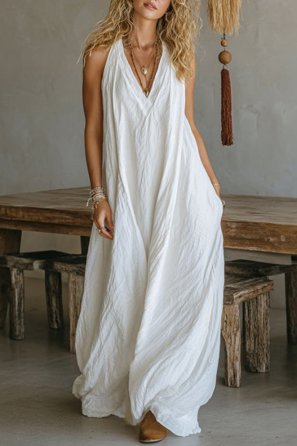 Lianna - Robe longue ample sans manches à col en V
