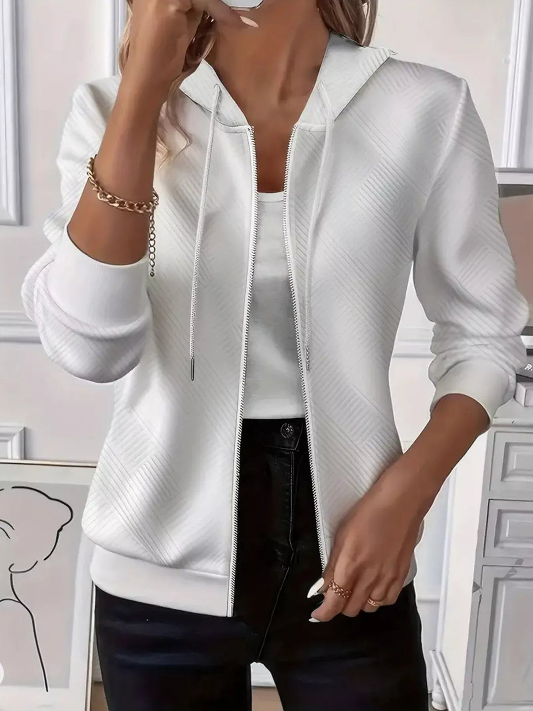 Daira - Cardigan Tricoté Décontracté avec Zip et Capuche Ajustable