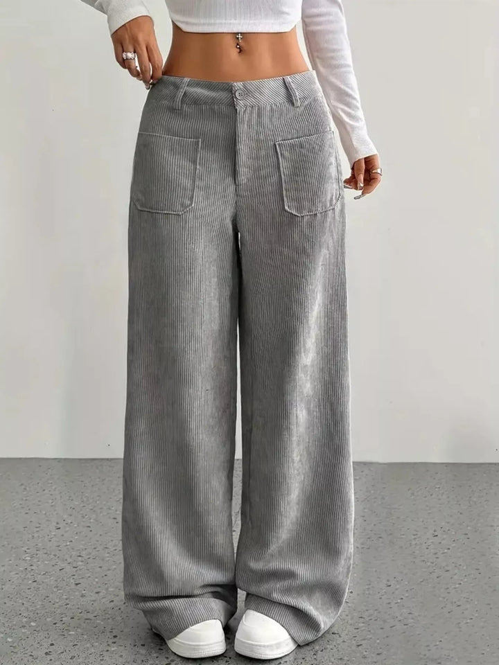 Maisy - Pantalon en velours côtelé à jambes larges élégant