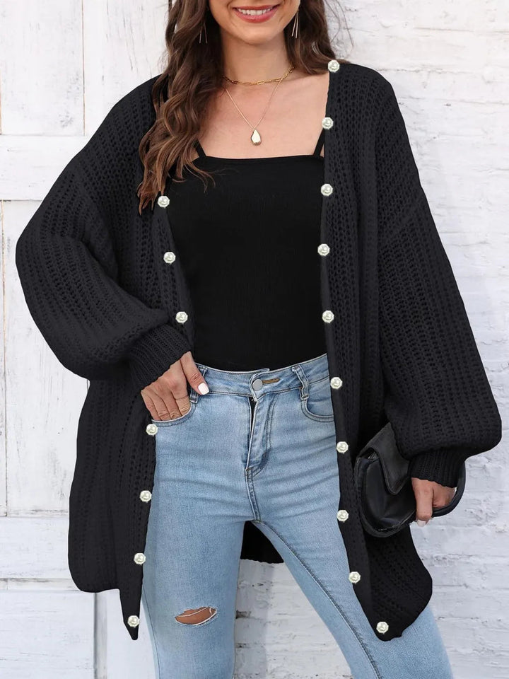 Eunike - Cardigan cosy ample en maille à manches longues et devant ouvert