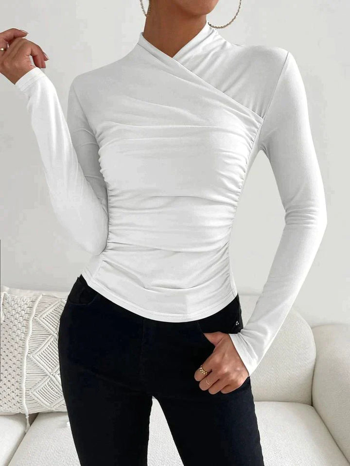 Teresa | Top blanc solide à manches longues sexy