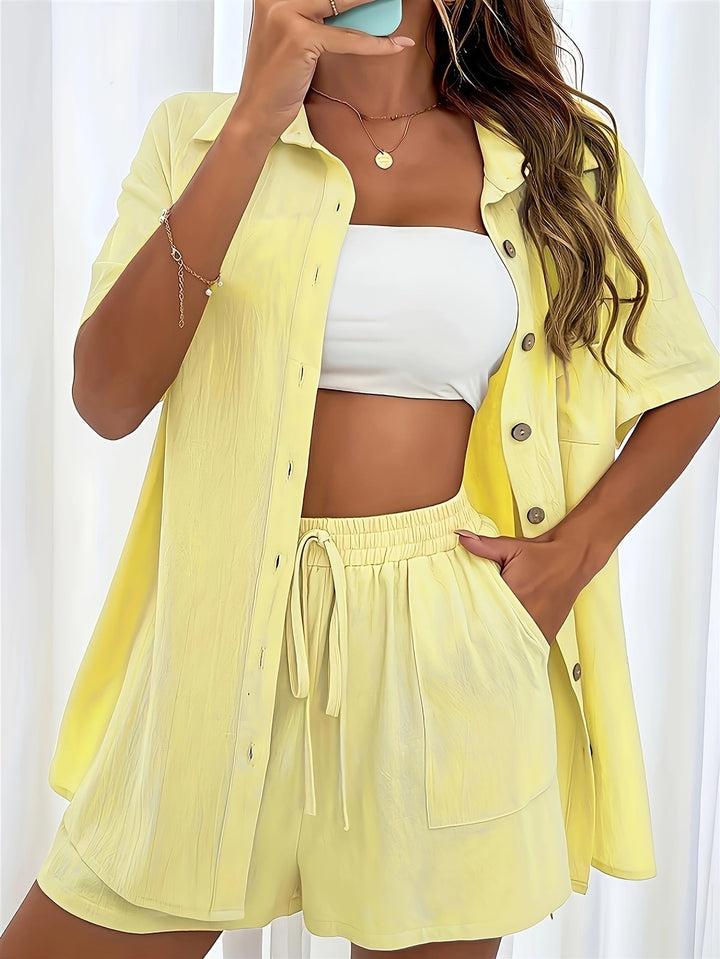 Aileen - Ensemble élégant blouse polo boutonnée et short