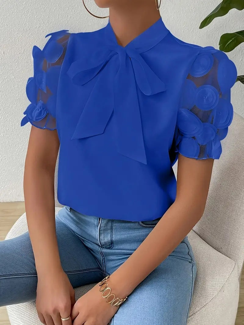 Juliane - Chemisier élégant en dentelle à manches courtes avec nœud