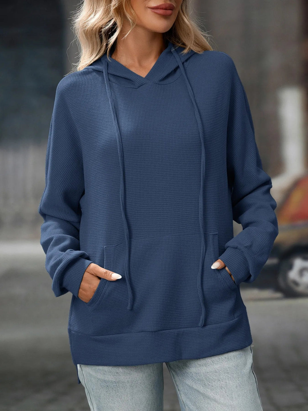 Thalina - Veste hoodie décontractée texturée avec cordon ajustable
