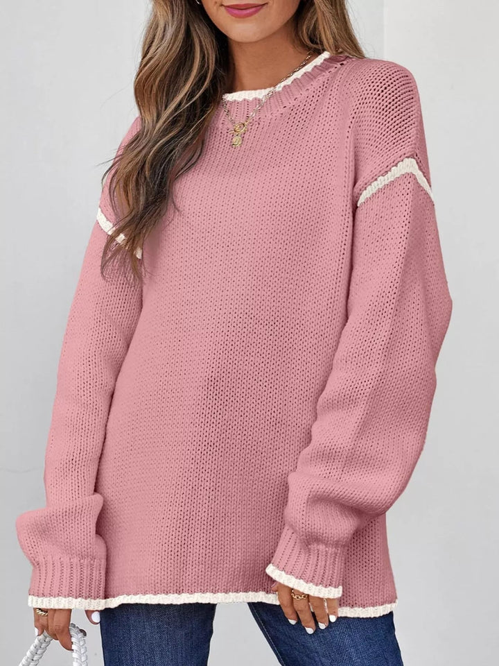 Cailin - Pull décontracté à manches longues avec finitions contrastées