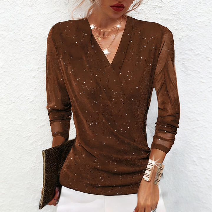 Jamella - Chemisier portefeuille élégant à manches longues avec sequins