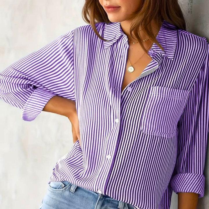 Nyanna - Blouse polo élégante à rayures boutonnée