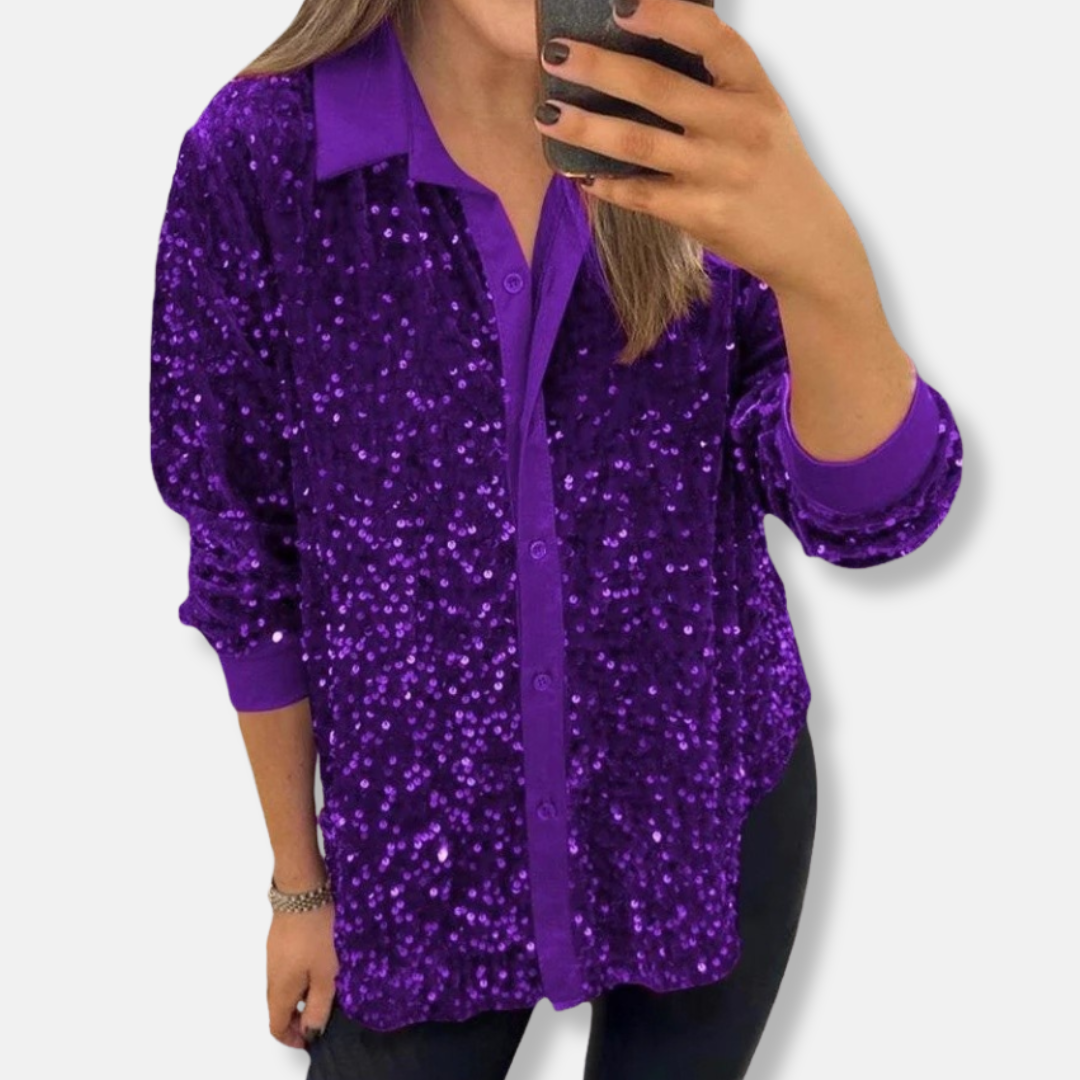 Blythe - Chemise élégante à sequins boutonnée à manches longues