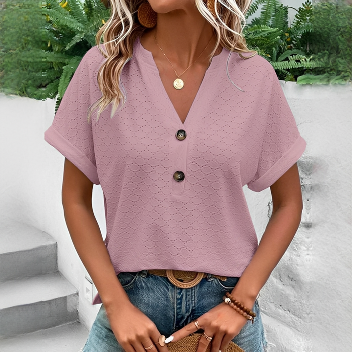 Maria - Blouse ample col V avec détails ajourés