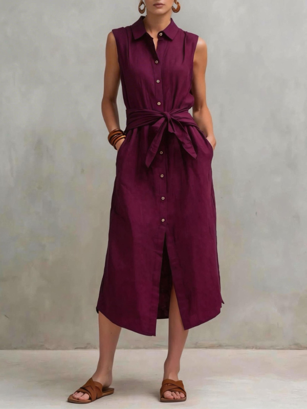Lucie - Robe sans manches décontractée et élégante, à nouer à la taille