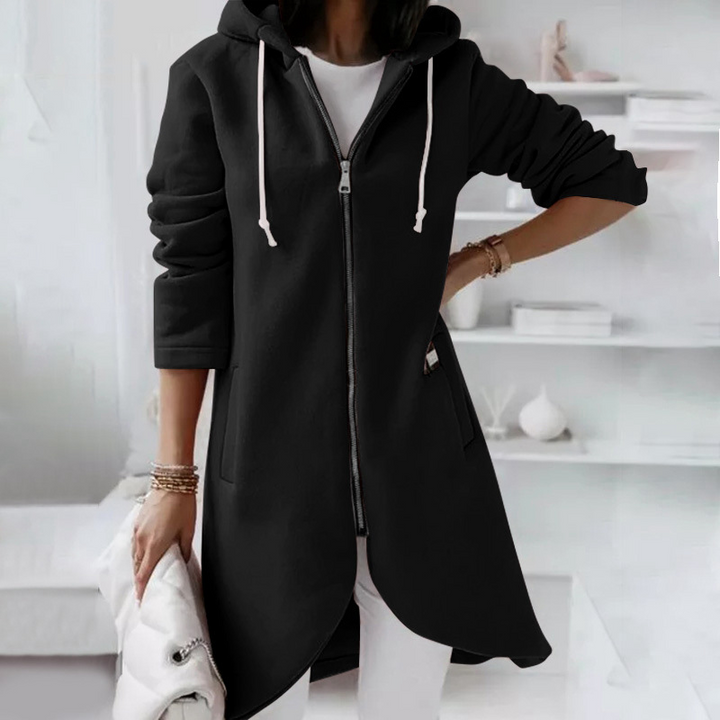 Darlene - Veste longue élégante à capuche avec fermeture zippée