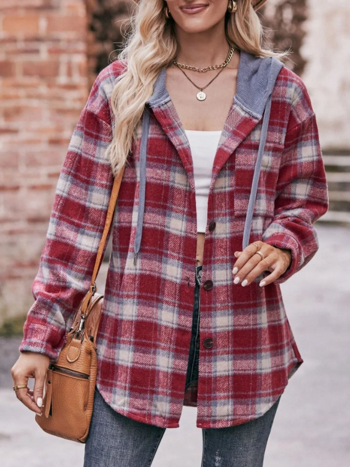 Lyraelle - Veste hoodie oversize à carreaux avec boutons