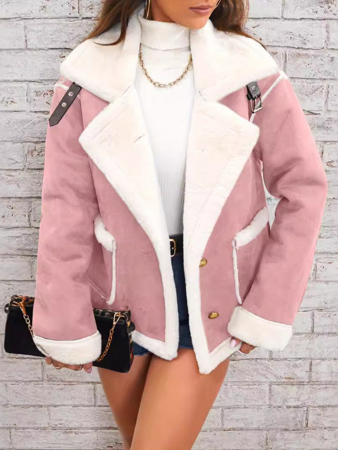 Jaclyn - Manteau oversize chaud en suédine avec fausse fourrure