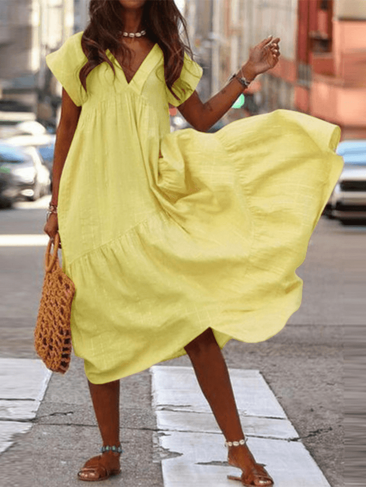 Asherah | Robe longue irrégulière à col en V pour femmes