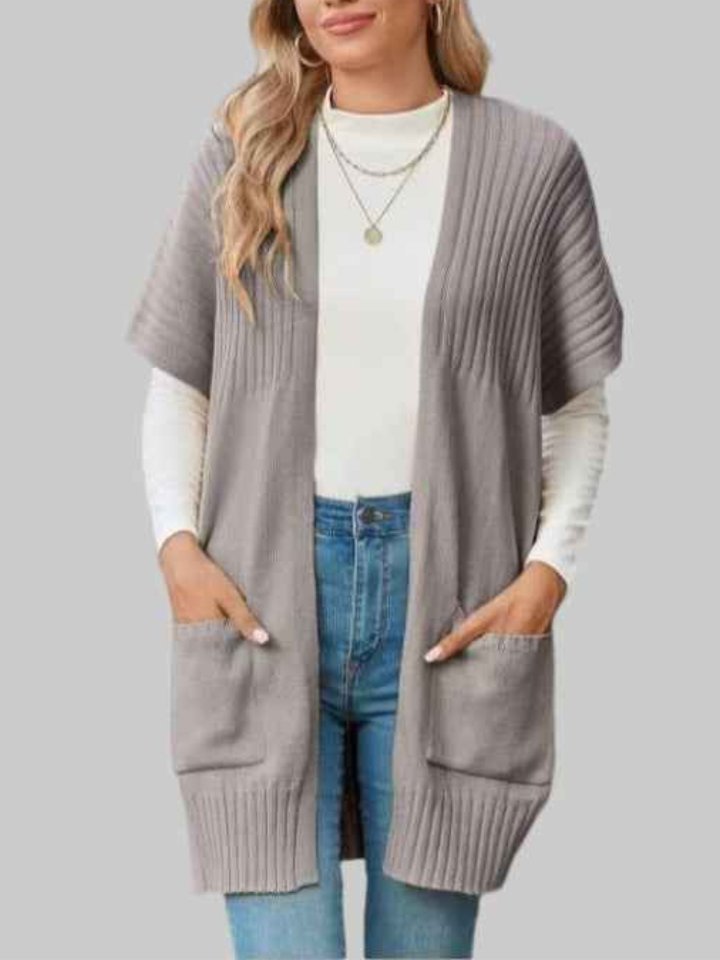 Beverlyn - Gilet cardigan tricoté ample et élégant à manches courtes ouvert sur le devant