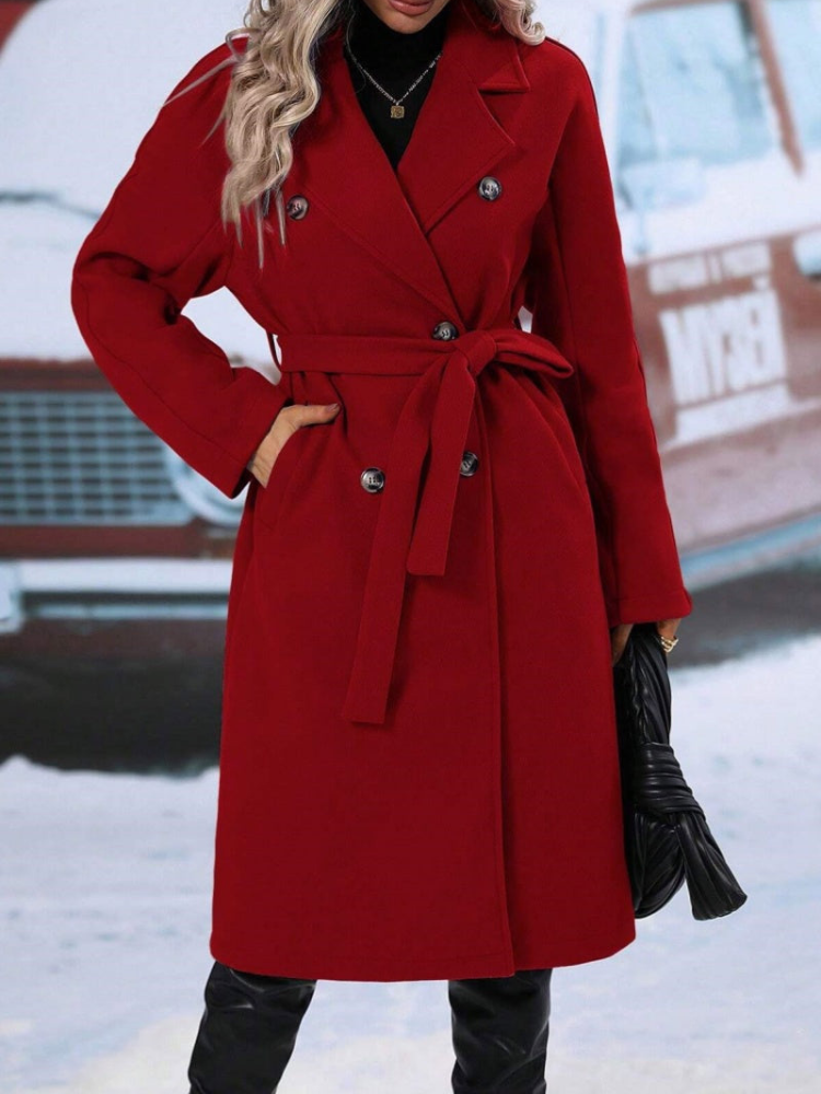 Winette - Manteau Long Élégant Croisé à Double Boutonnage avec Ceinture