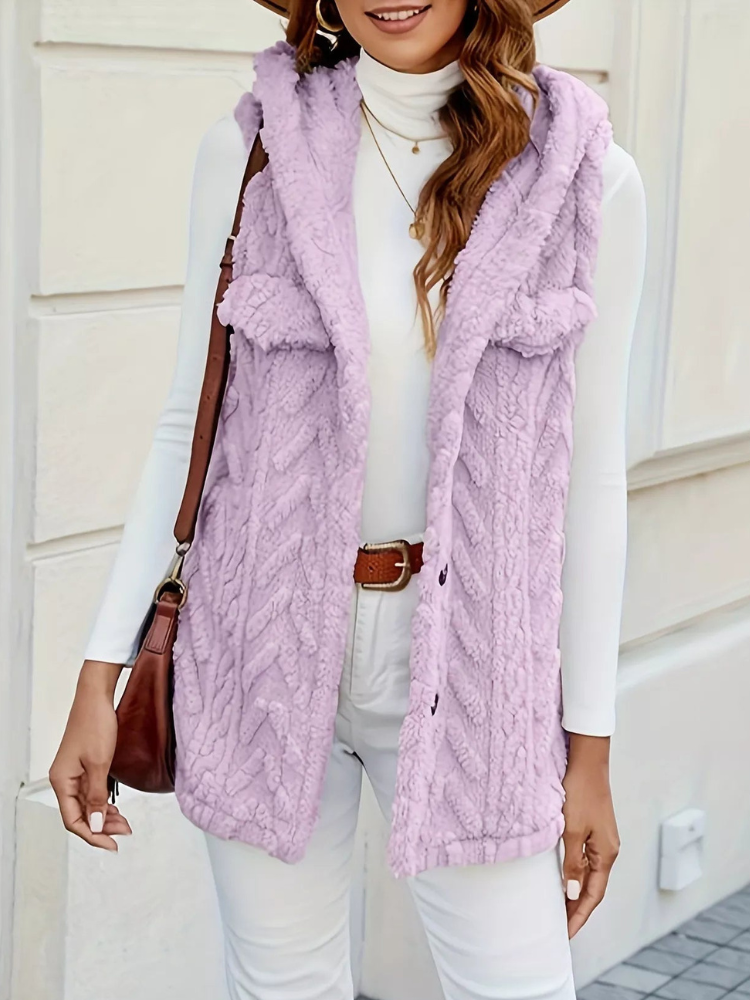 Quintina - Gilet Élégant à Capuche avec Boutons sur le Devant