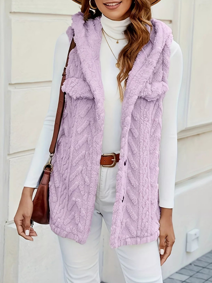 Quintina - Gilet Élégant à Capuche avec Boutons sur le Devant