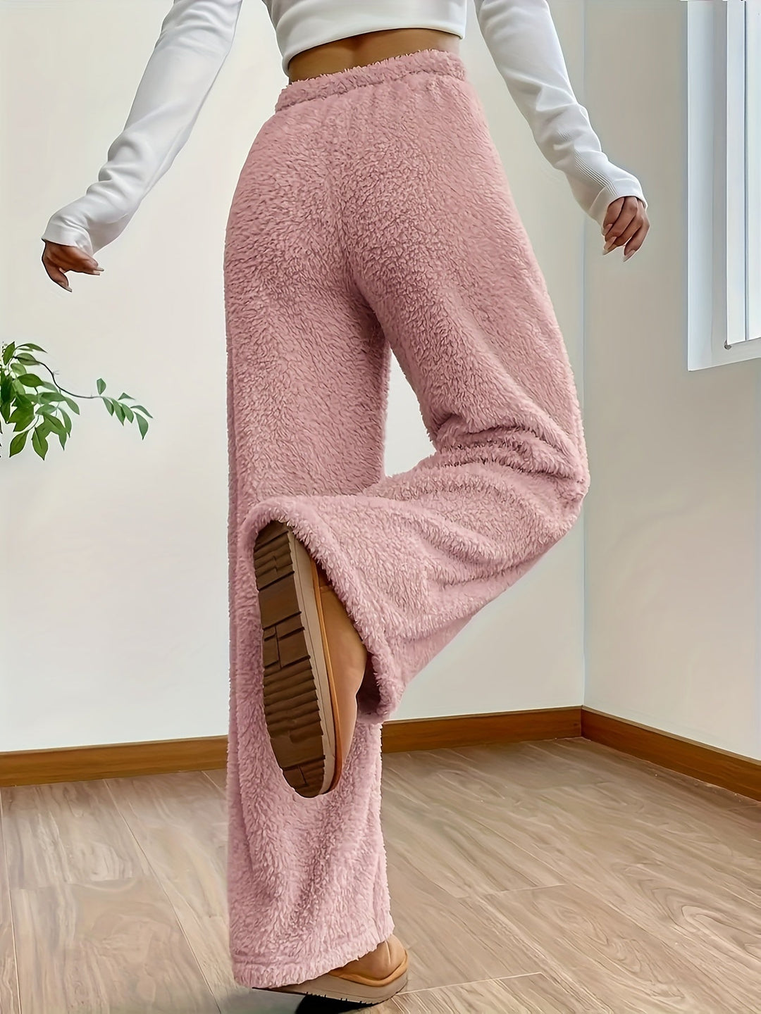 Vaneheo | Pantalon en peluche taille haute pour femmes