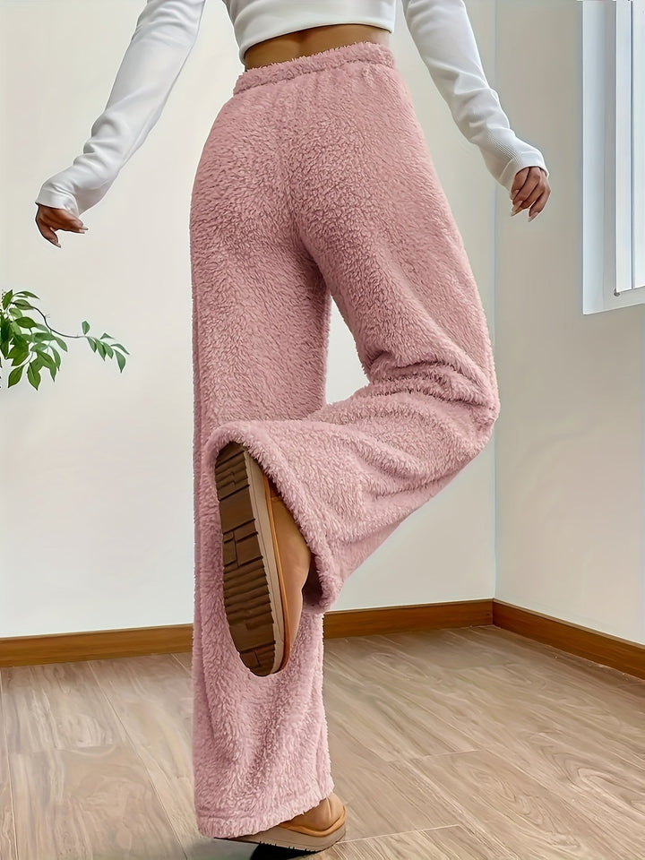 Vaneheo | Pantalon en peluche taille haute pour femmes