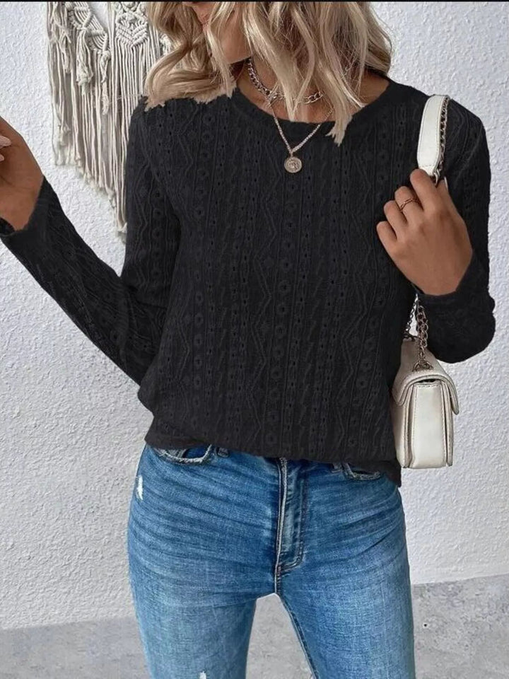 Kaity - Blouse Élégante à Manches Longues avec Col Rond et Détails Brodés