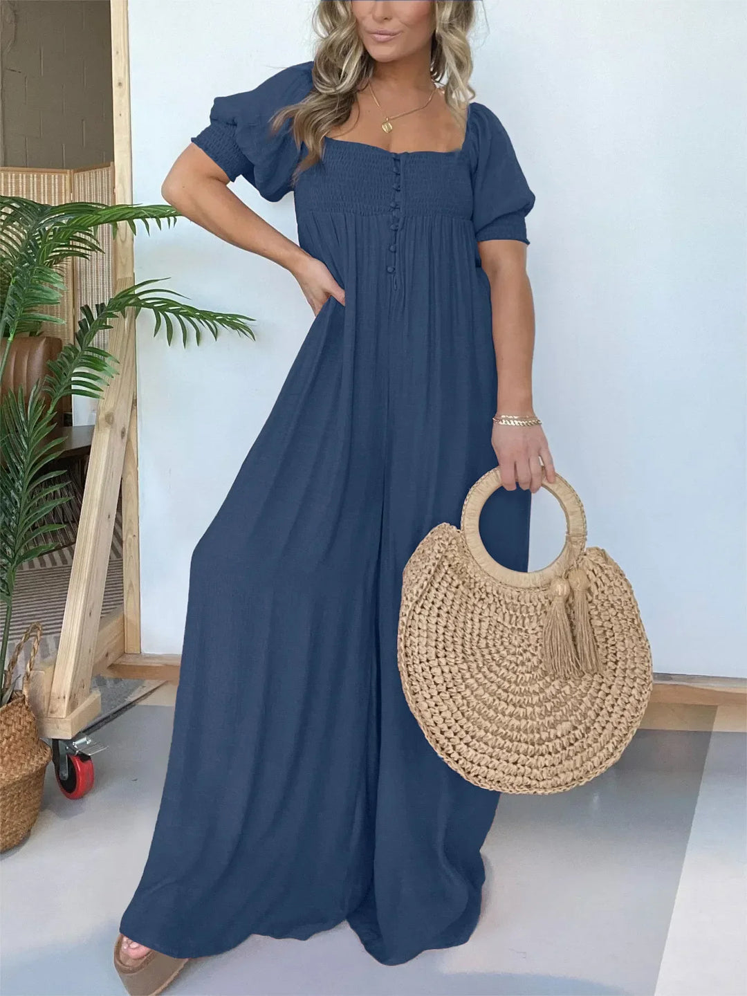Nadia | Robe de femme avec corsage smocké Bouton