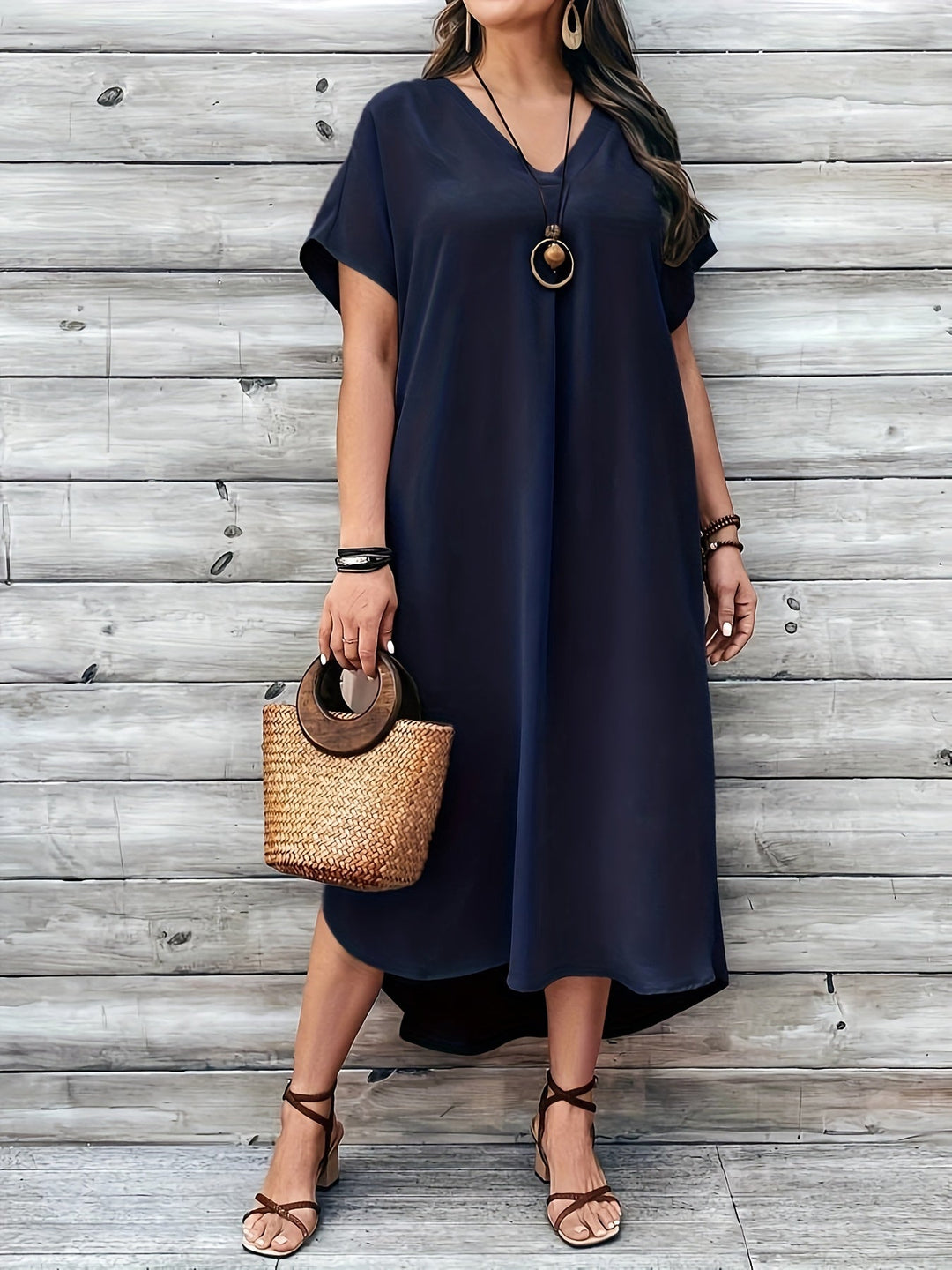 Viridia - Robe maxi décontractée ample à col en V