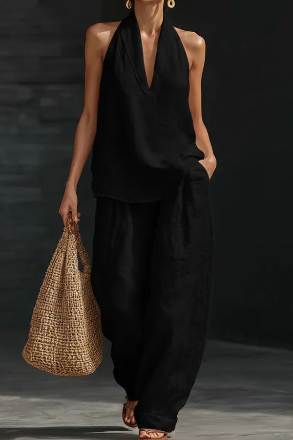 Dianna - Ensemble élégant top ample sans manches à col V et pantalon