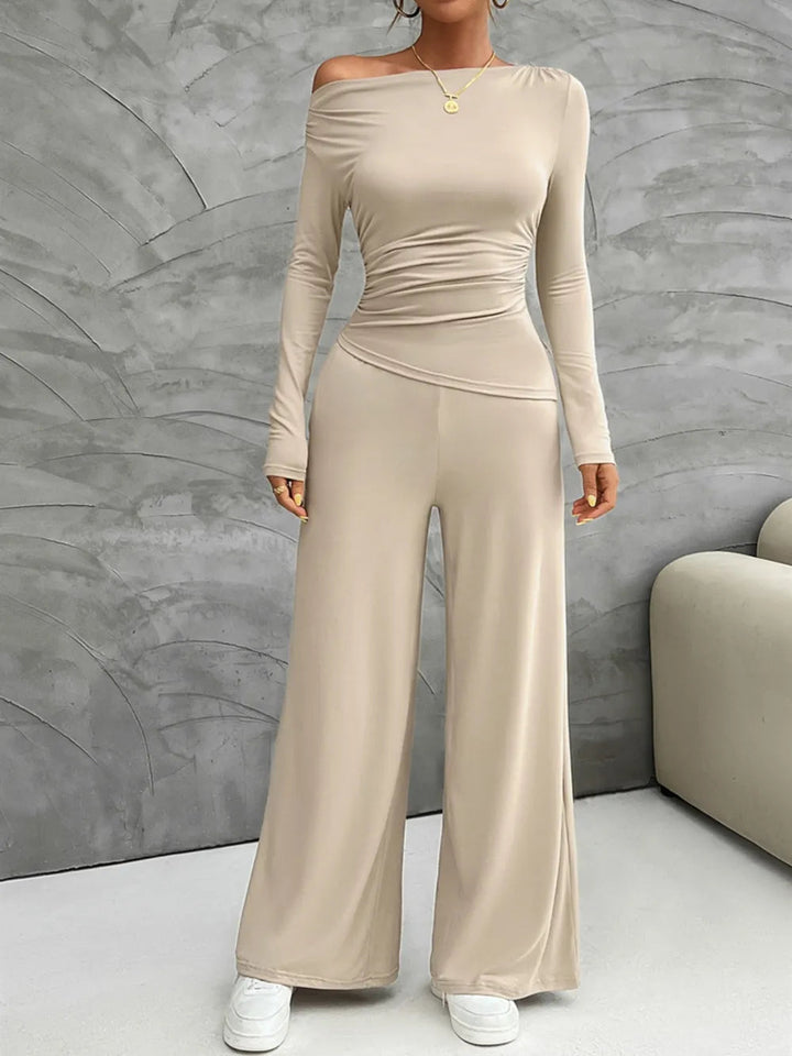 Mireya - Ensemble élégant haut ajusté à manches longues et pantalon large