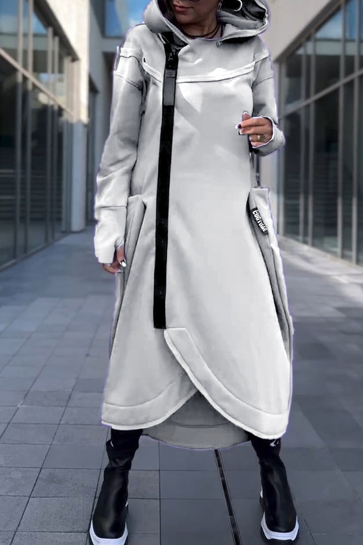 Quenora - Robe Longue d’Hiver Asymétrique avec Capuche