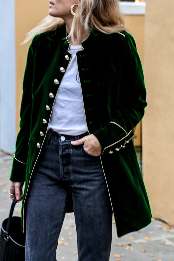 Della - Manteau élégant et douillet en velours à double boutonnage