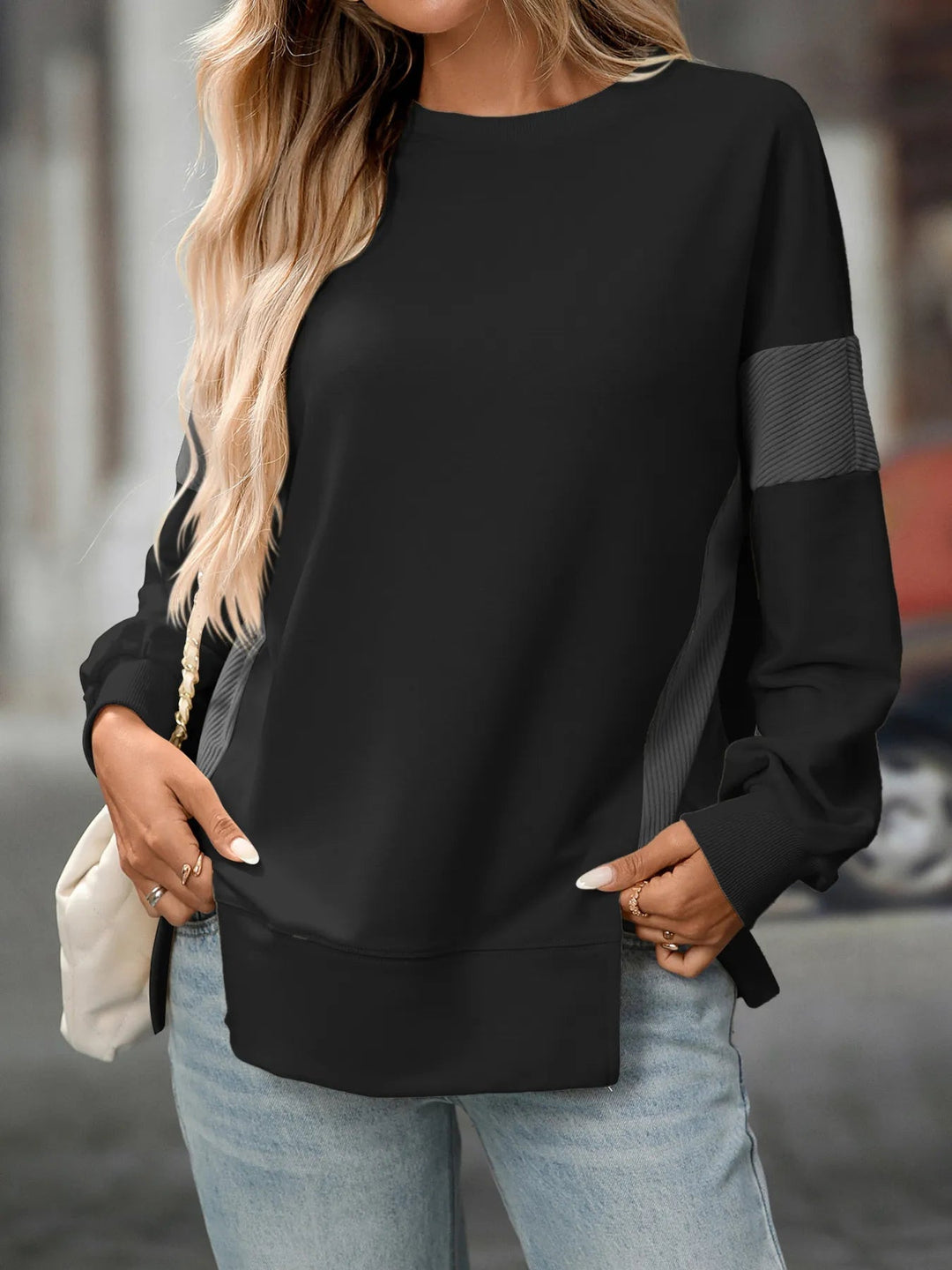 Ilona - Sweatshirt oversize stylé à manches longues avec col rond