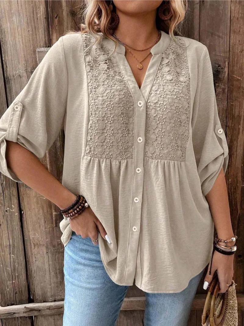 Melania - Blouse décontractée ample à col V avec boutons