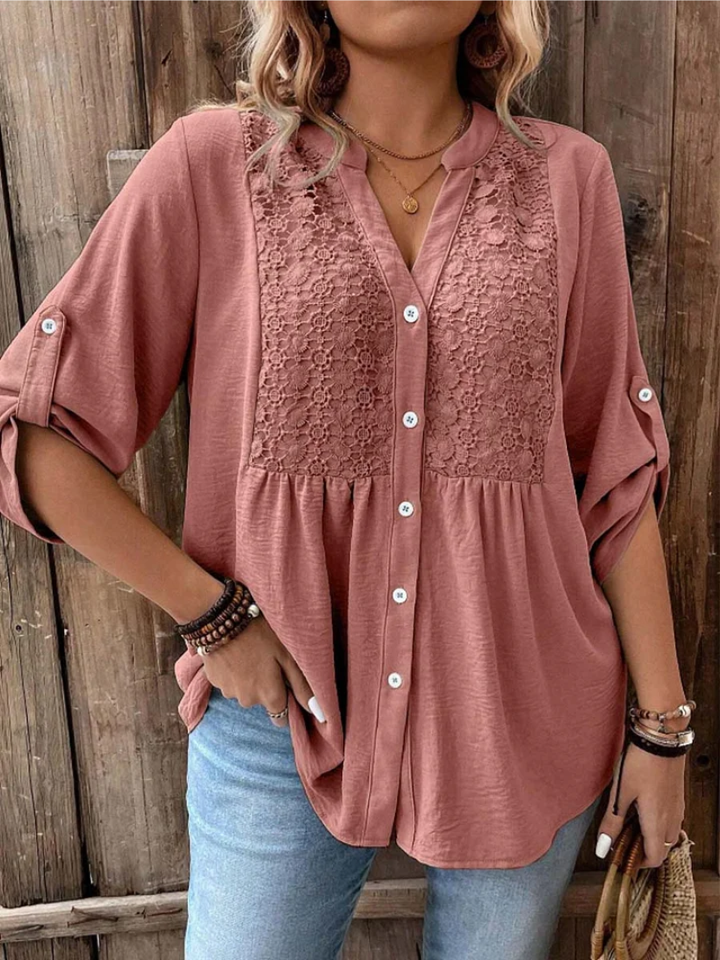 Melania - Blouse décontractée ample à col V avec boutons