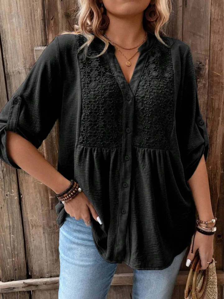 Melania - Blouse décontractée ample à col V avec boutons